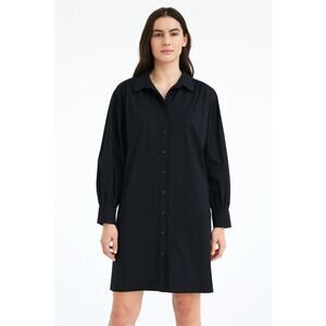 J.Crew Puff Sleeve Cotton Poplin Shirt Dress Size M Tall Black Preppy Minimalist